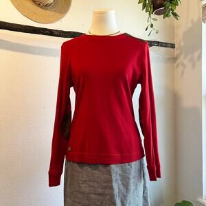 Ralph Lauren Red 100% Cotton Long Sleeve Leather Elbow Patch Top Size Medium